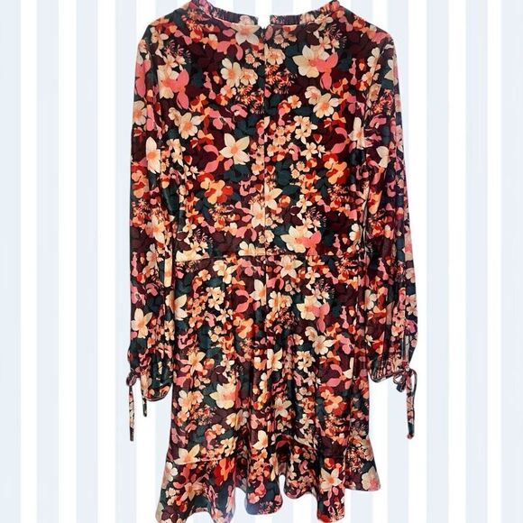 BCBG Retro Velvet Floral Print Long Sleeve High Neck Dress - Picture 3 of 6